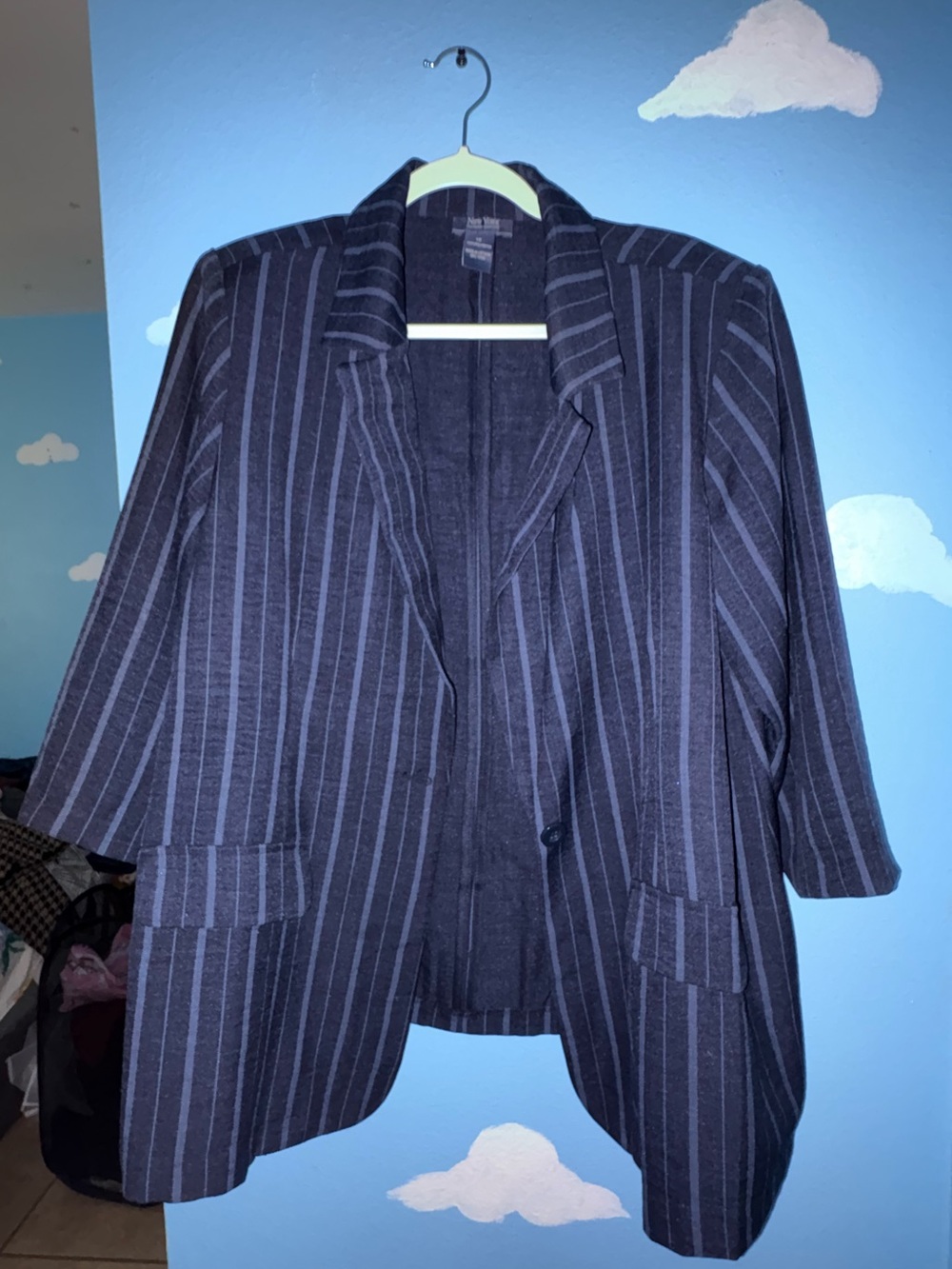 New York Clothing Company Navy Blue Striped Blazer